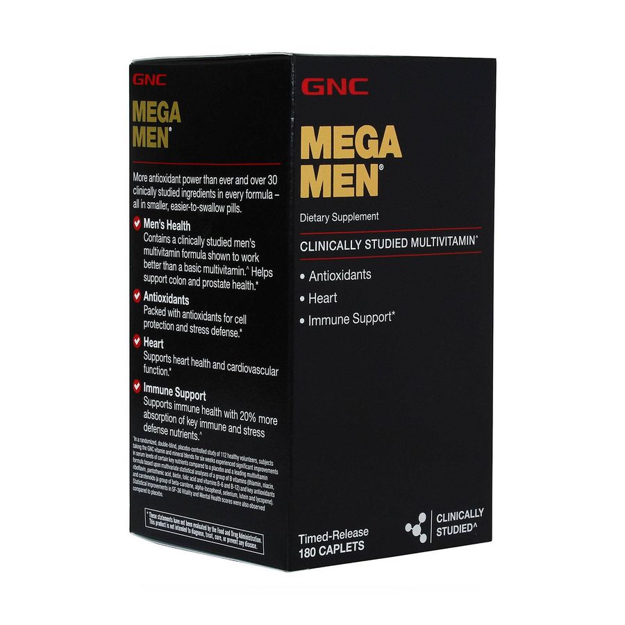 GNC Mega Men Multivitamin With Multivitamin blends for Antioxidants Heart and Immune Support Timed Release 180 Caplet Copy