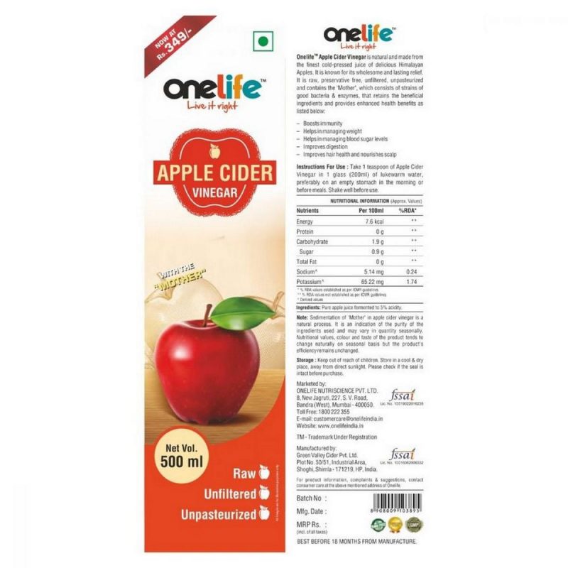 Onelife Apple Cider Vinegar 500 ml 3