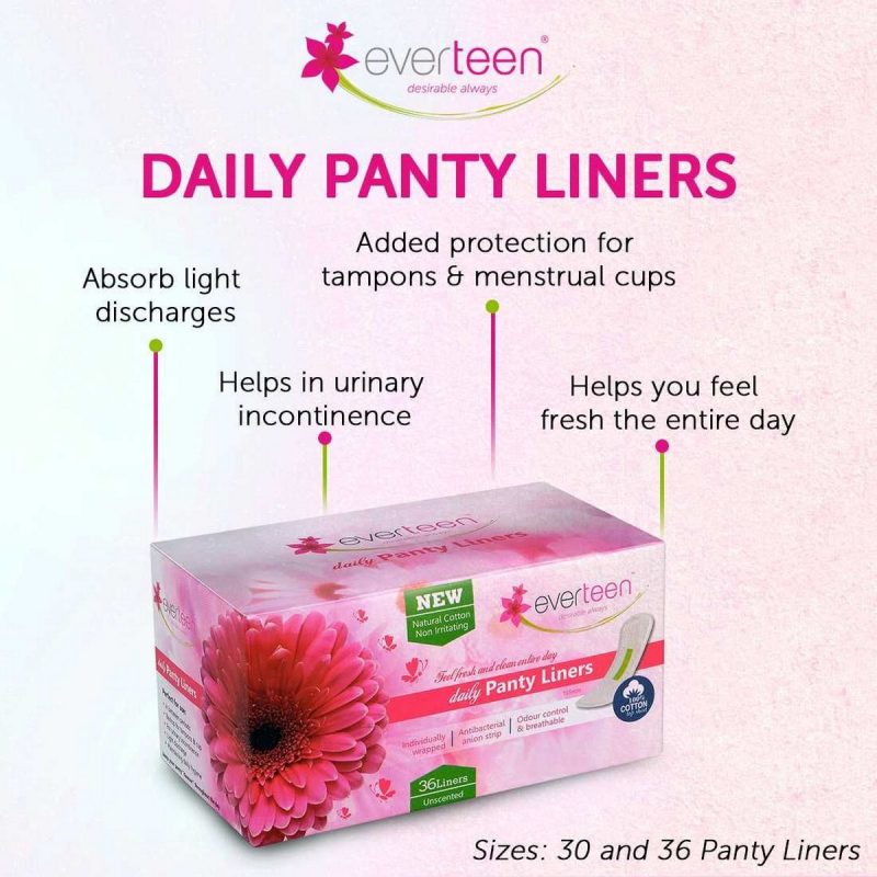 Everteen Daily Panty Liners With Antibacterial Strip for Light Discharge and Leakage in Women 2 Packs 30 Panty Liners Each 2