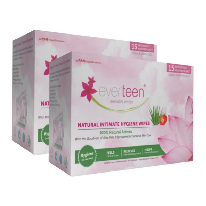 Everteen Feminine Intimate Hygiene Wipes for Women 2 Packs 15 Individually Wrapped Wipes Each