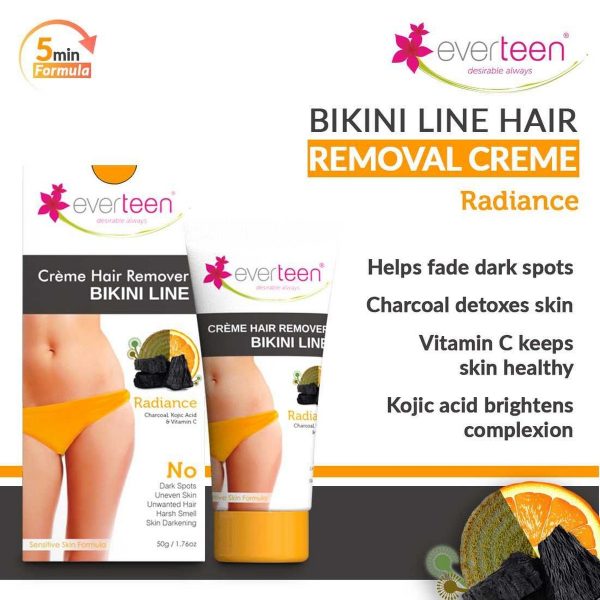 Everteen RADIANCE Bikini Line Hair Remover Creme with Charcoal Kojic Acid and Vitamin C 2 Packs 50gm Each 2 1