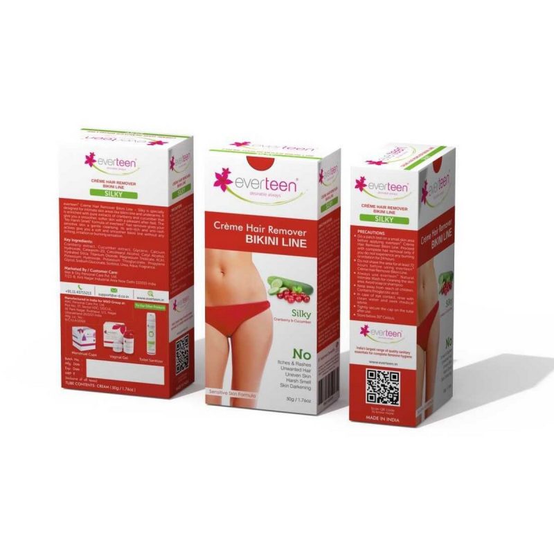 Everteen SILKY Bikini Line Hair Remover Creme with Cranberry and Cucumber 2 Packs 50gm Each 1