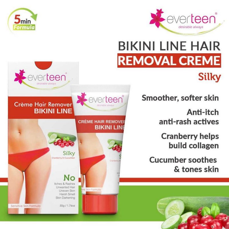 Everteen SILKY Bikini Line Hair Remover Creme with Cranberry and Cucumber 2 Packs 50gm Each 2