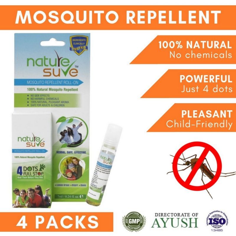 Nature Sure Herbal Mosquito Repellent Roll On with Lemongrass Nilgiri and Neem for Adults and Kids 7 ml