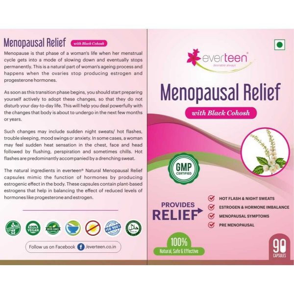 everteen Menopausal Relief Natural Capsules With Black Cohosh for Hot Flashes in Women 1 Pack 90 Capsules5
