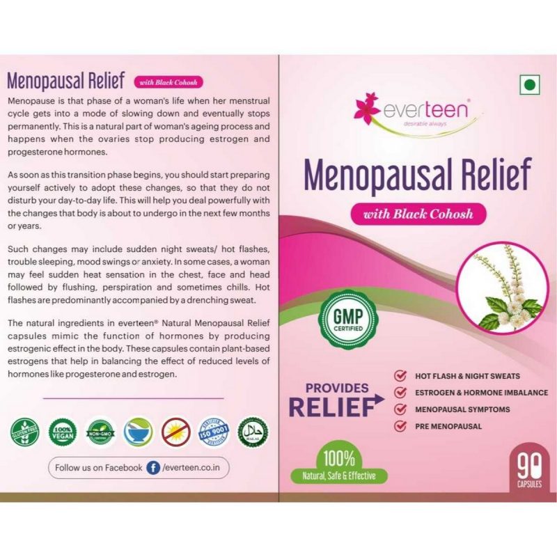 everteen Menopausal Relief Natural Capsules With Black Cohosh for Hot Flashes in Women 1 Pack 90 Capsules5