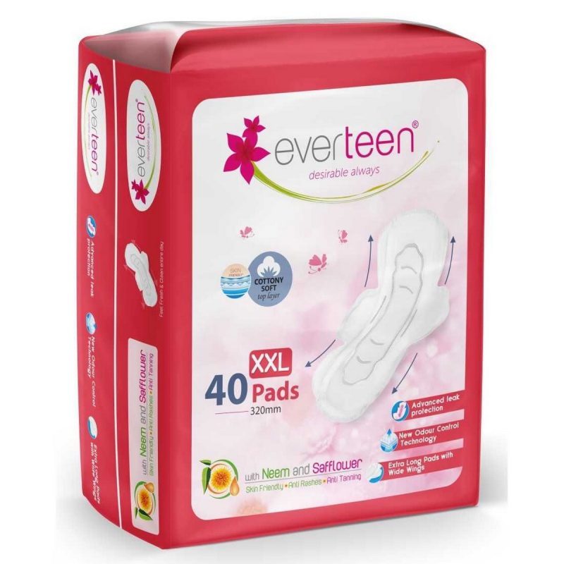 everteen XXL Sanitary Napkin Pads with Cottony Soft Top Layer for Women Enriched with Neem and Safflower 1 Pack 40 Pads 320mm1 1