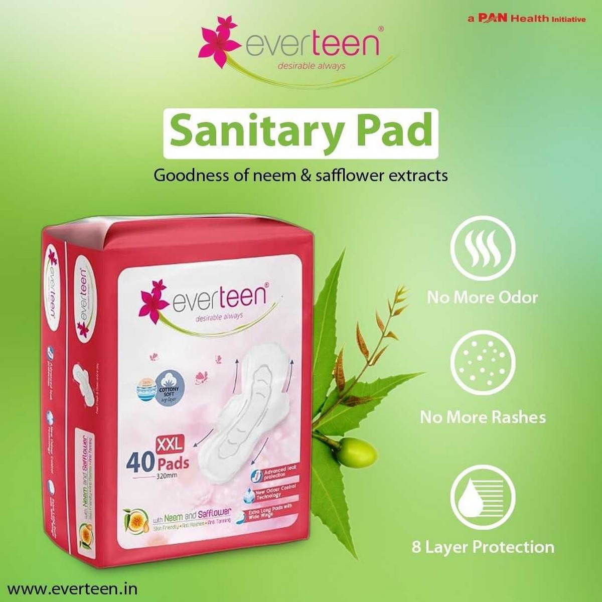 Everteen XXL Sanitary Napkin Pads with Cottony Soft Top Layer 40 pads 320 mm  everteen XXL Sanitary Napkin Pads with Cottony Soft Top Layer for Women Enriched with Neem and Safflower 1 Pack 40 Pads 320mm3 1