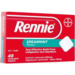 Rennie Calcium Carbonate 48 Tablets Spearmint Flavor