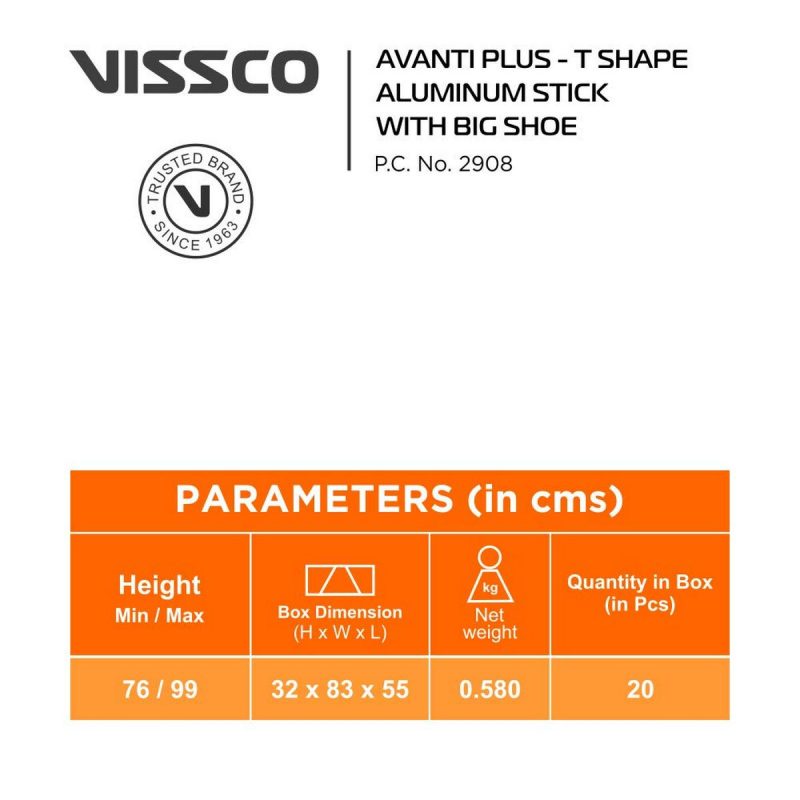 Vissco Avanti Plus T Shape Aluminium Stick With Big Shoe 3