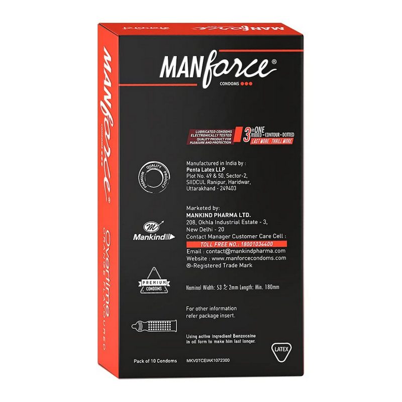 Manforce 3 in 1 Condoms Overtime Orange Flavoured 10 Pieces 4