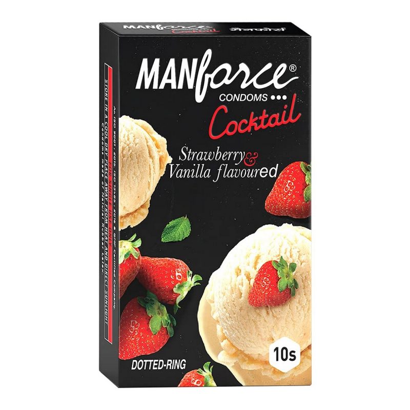 Manforce Cocktail Condoms Strawberry Vanilla Flavoured 10 Pieces 1