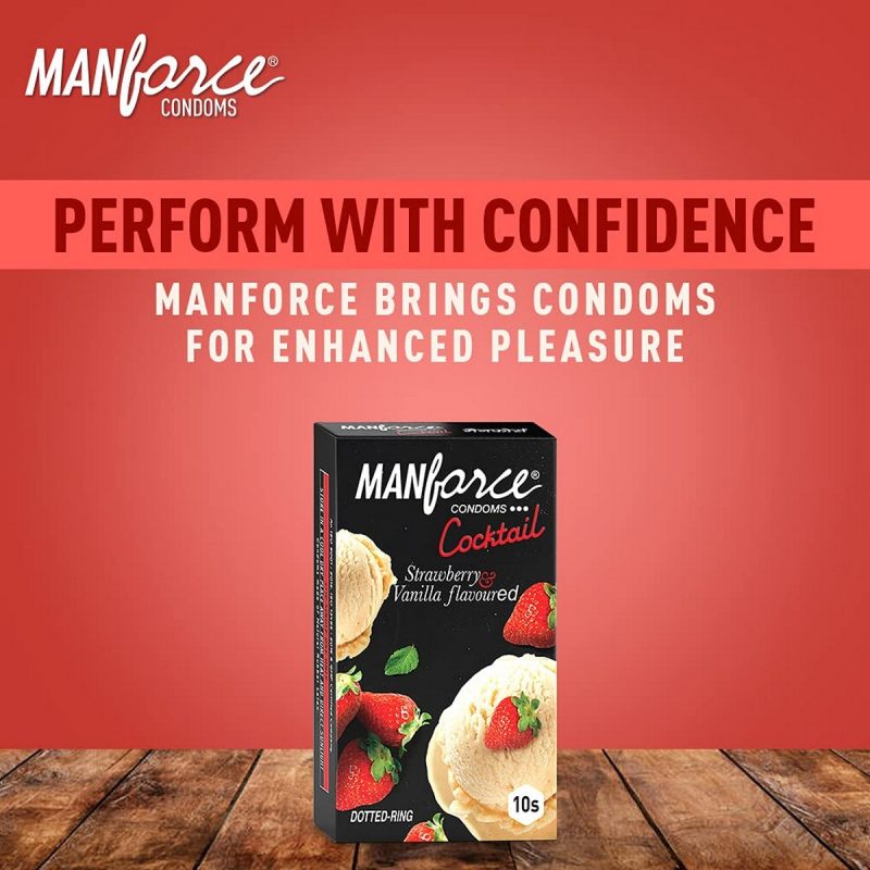Manforce Cocktail Condoms Strawberry Vanilla Flavoured 10 Pieces 5