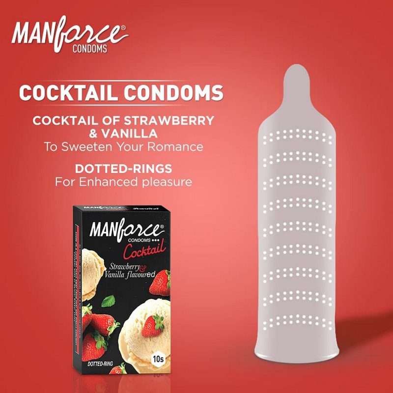 Manforce Cocktail Condoms with Dotted Rings Strawberry Flavoured 10 Pieces 2