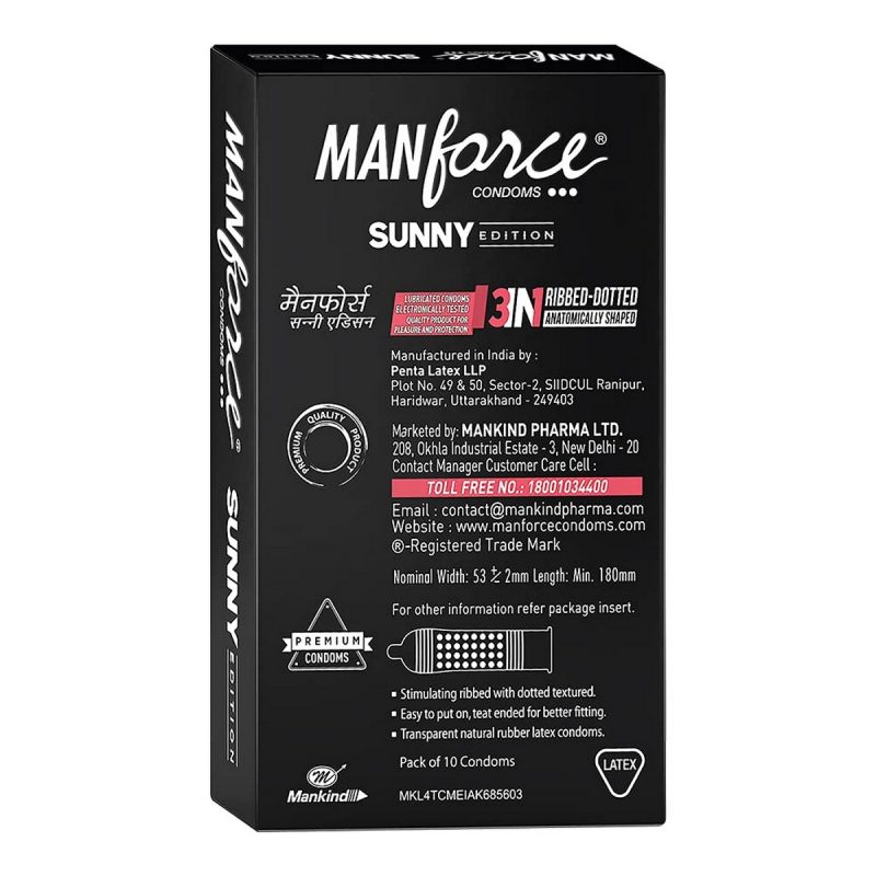 Manforce Ribbed Dotted Sunny Edition Condoms 10 Pieces 2