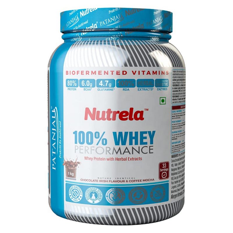 Patanjali Nutrela Whey Protien Powder Supplement with Biofermented Vitamins Digestive Enzymes Chocolate Flavour 1Kg 1