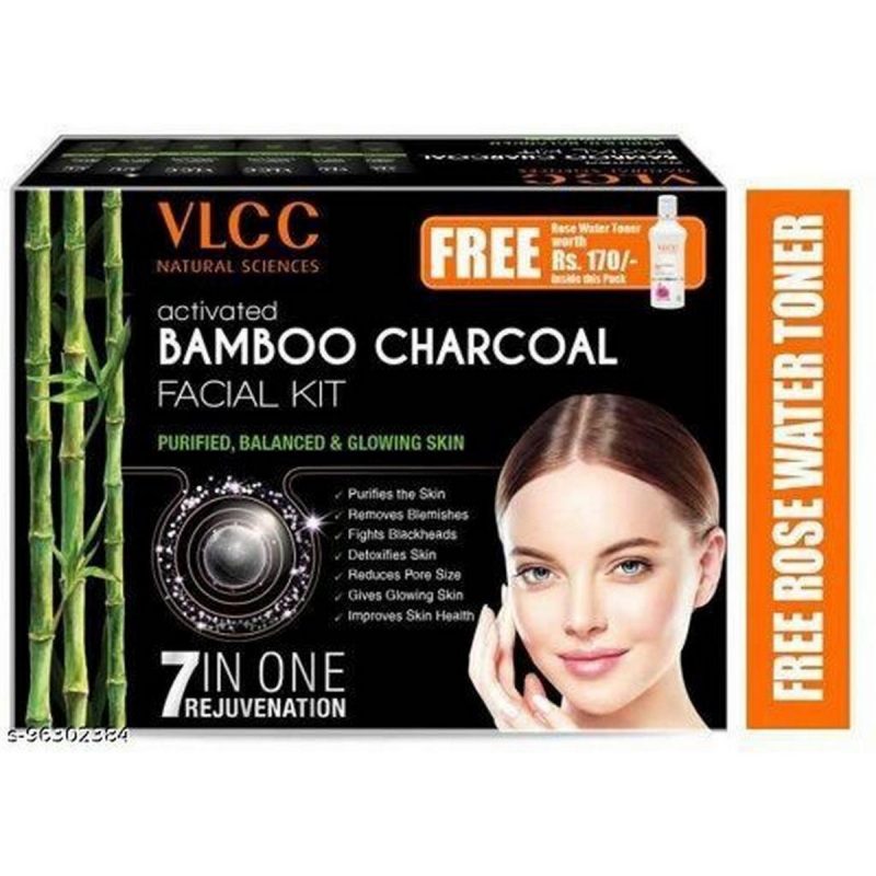 VLCC Activated Bamboo Charcoal Facial Kit Free Rose Water Toner