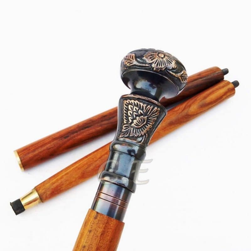 Antique Looking Artistic Wooden Cane With Solid Brass Knob 3