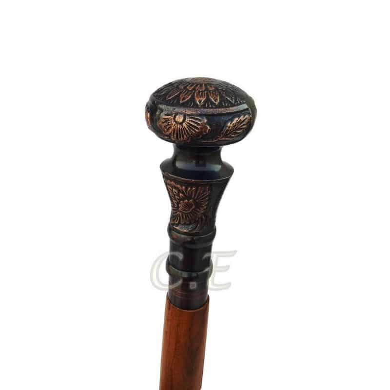Antique Looking Artistic Wooden Cane With Solid Brass Knob 4