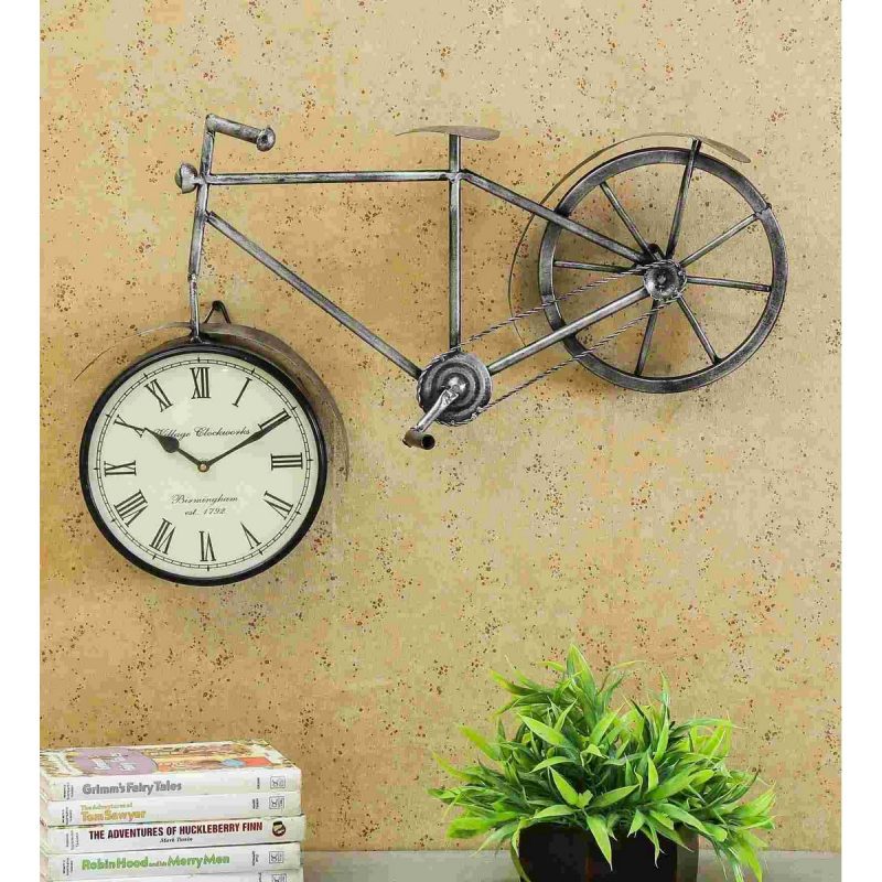 Cool Silver Metal Cycle Wall Clock 001
