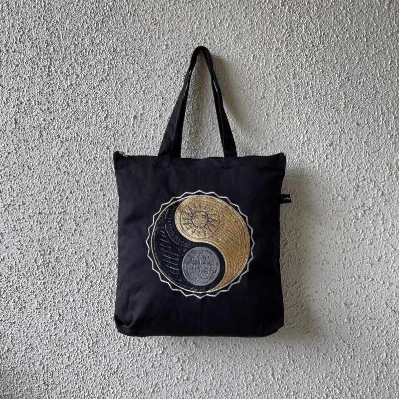 Darjeeling Connection Yin Yang Embroidered Canvas Tote Bag