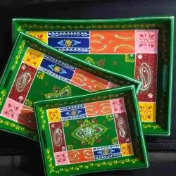 Green Trapped Hand Painted Tray Set