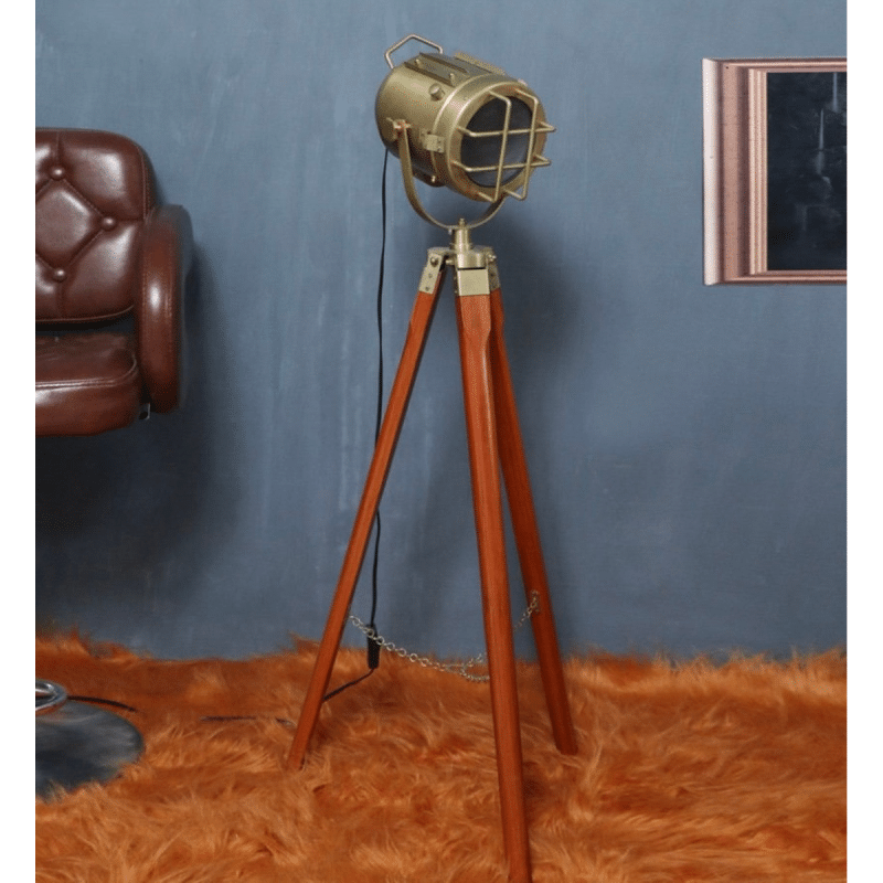 Grill Brass Made Spotlight With Wooden Tripod Online 4