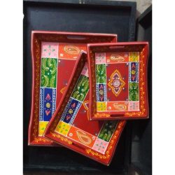 Multicolor Red Trapped Tray Set