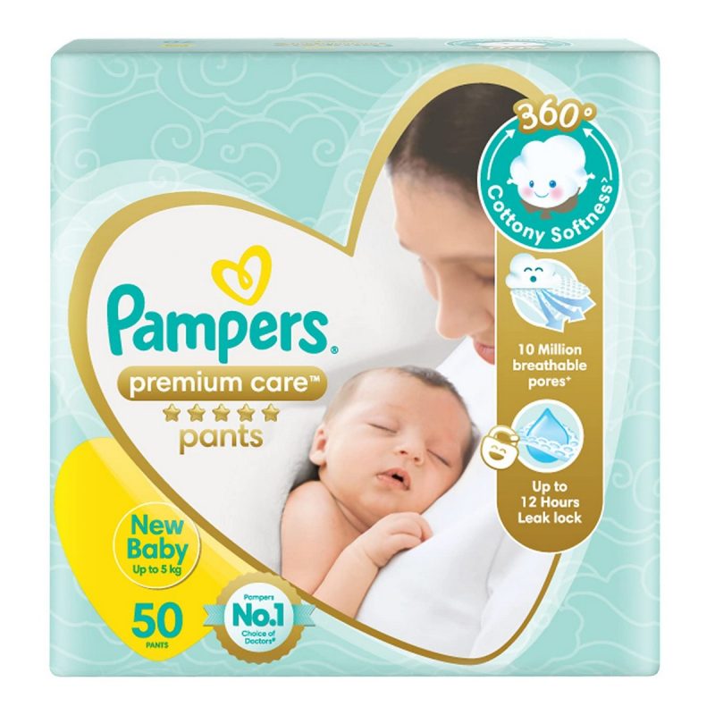 Pampers Premium Care New Born Extra Small Size Baby Diapers 50 Count