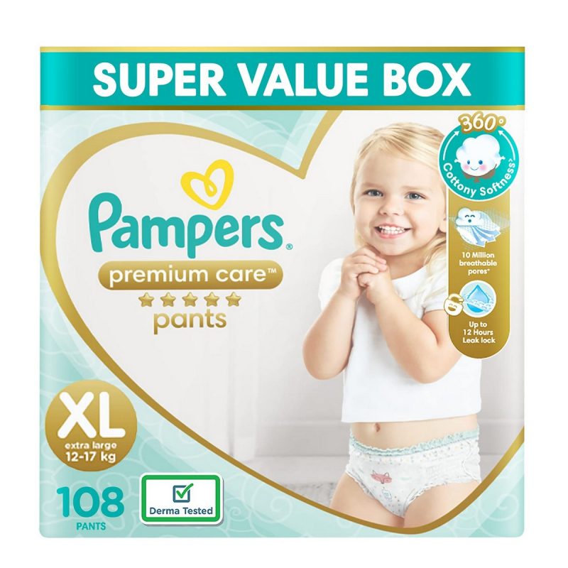 Pampers Premium Care Pants XL Size Baby Diapers 108 Count