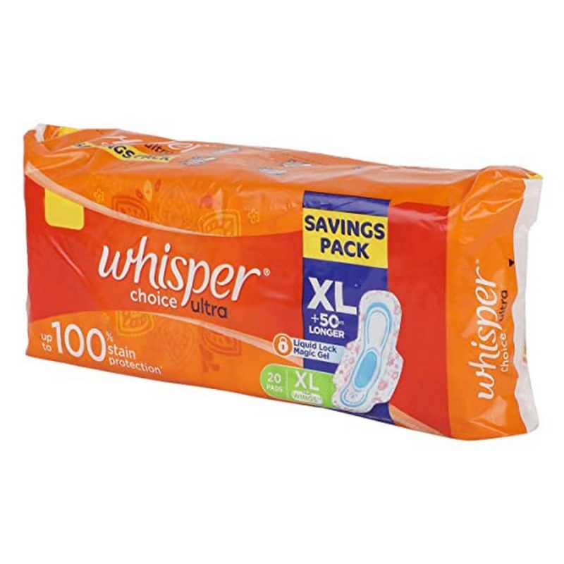 Whisper Choice Sanitary Pads with Wings for women 20 Pads Extra large