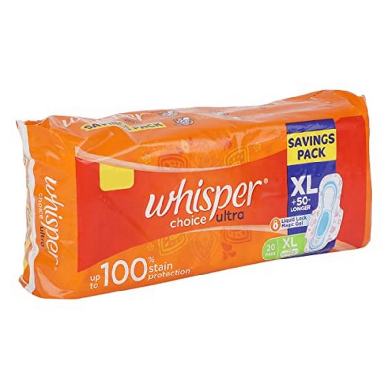 Whisper Choice Sanitary Pads with Wings for women 20 Pads Extra large 4