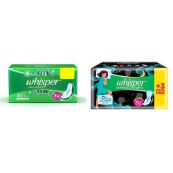 Whisper Ultra Clean Sanitary Pads 30 Pieces XL Plus Ultra Overnight Sanitary Pads with Wings 30 Pieces XL Plus Combo