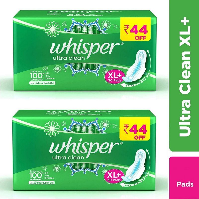 Whisper Ultra Clean XL With Odour Lock Gel Sanitary Napkins Pack of 2 60 Pads