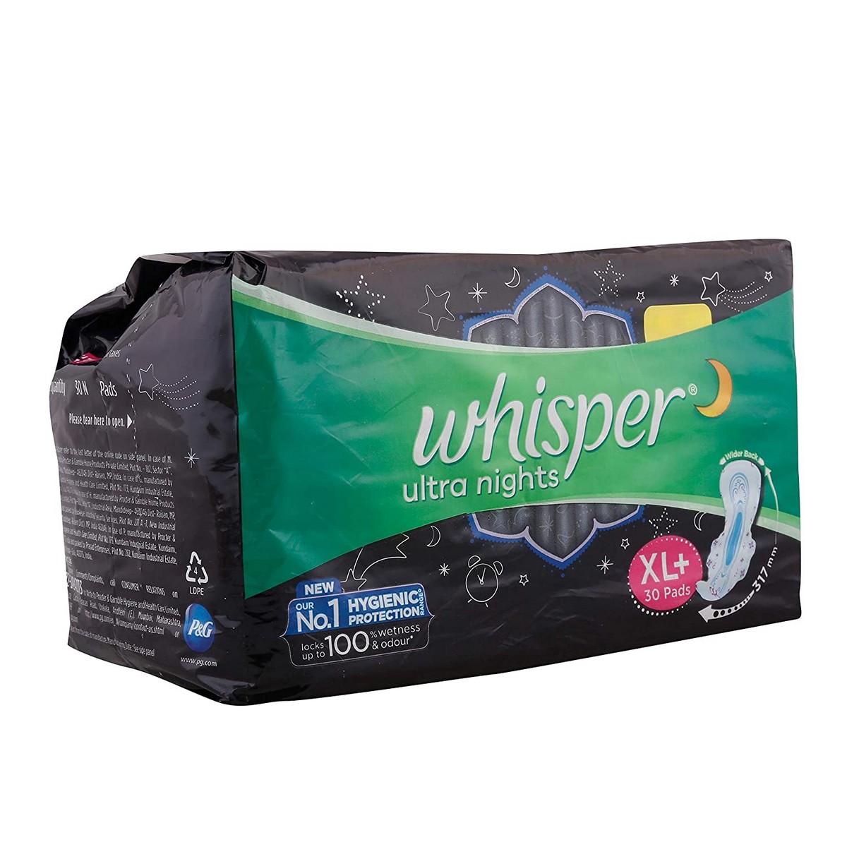 Whisper Ultra Night Sanitary Pads with Wings for Women- 30 Pads (XL)