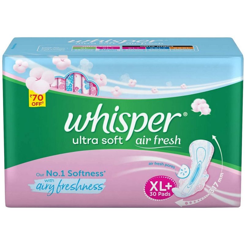 Whisper Ultra Soft Sanitary Pads 30 Pieces XL Ultra Night Sanitary XL Pads 15 Count