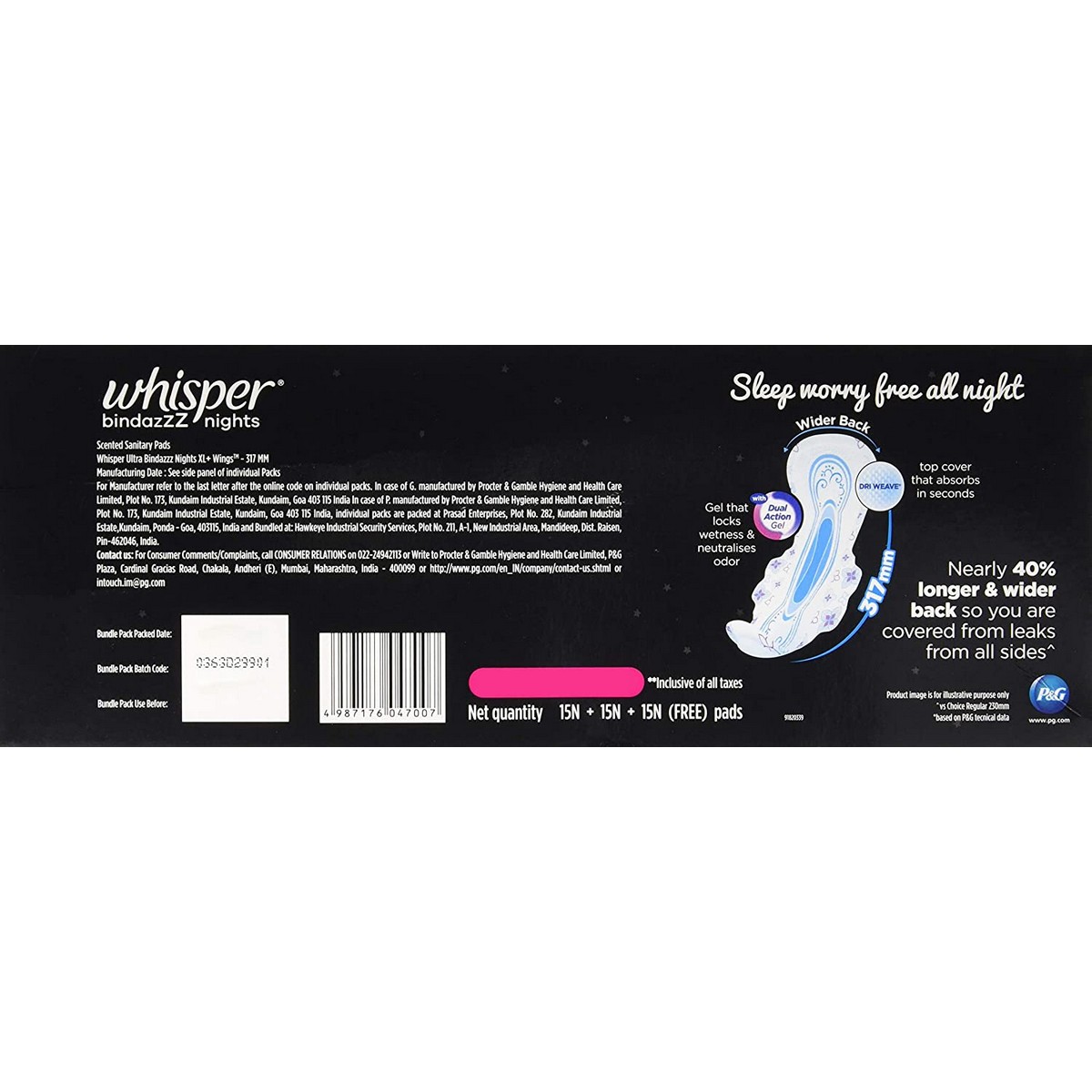 Whisper bindazZZ Nights XL+ 15 (Buy 2 Get 1 free ) Sanitary Pad