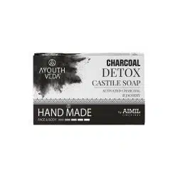 Ayouthveda Charcoal Detox Handmade Castile Soap With Activated Charcoal Jaggery 100 Gm