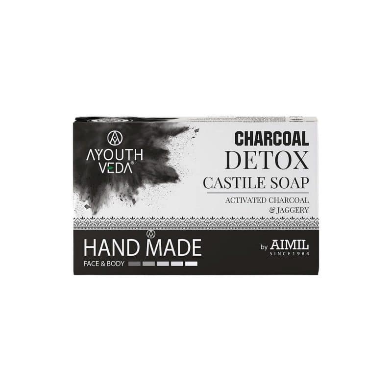 Ayouthveda Charcoal Detox Handmade Castile Soap With Activated Charcoal Jaggery 100 Gm