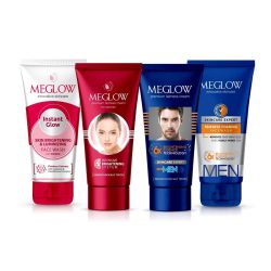 Meglow Mens Womens Fairness Cream and Fairness Face wash Combo Pack of 4