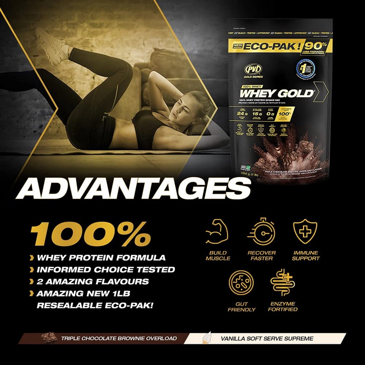 PVL Gold Series Whey Gold Protein Powder Triple Chocolate Brownie Overloaded 1