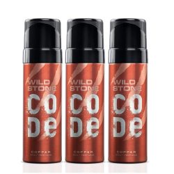 Wild Stone Code Copper No Gas Body Perfume for Men Long Lasting Energetic Fragrance for Party Wear Pack of 3 120ml each