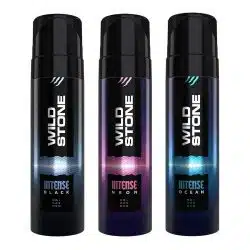Wild Stone Intense Black Neon and Ocean Long Lasting No Gas Deodorants for Men Pack of 3 120ml each