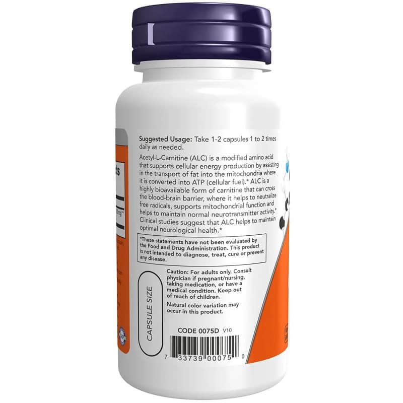 NOW Foods Acetyl L carnitine 500mg 50 Capsules 2