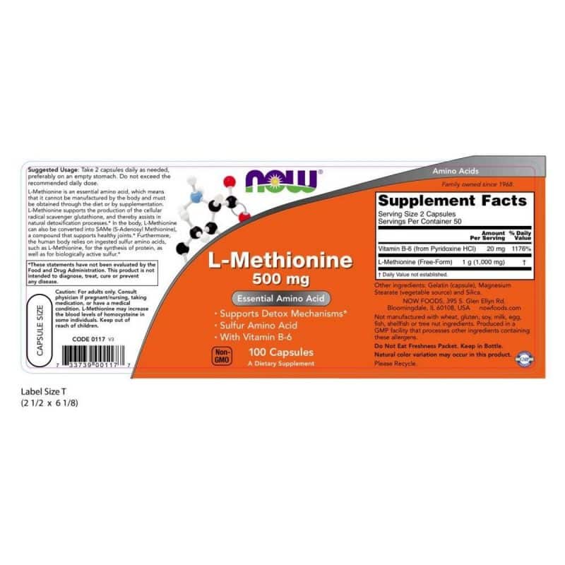 NOW Foods L Methionine 500 mg Caps 100 capsules 2