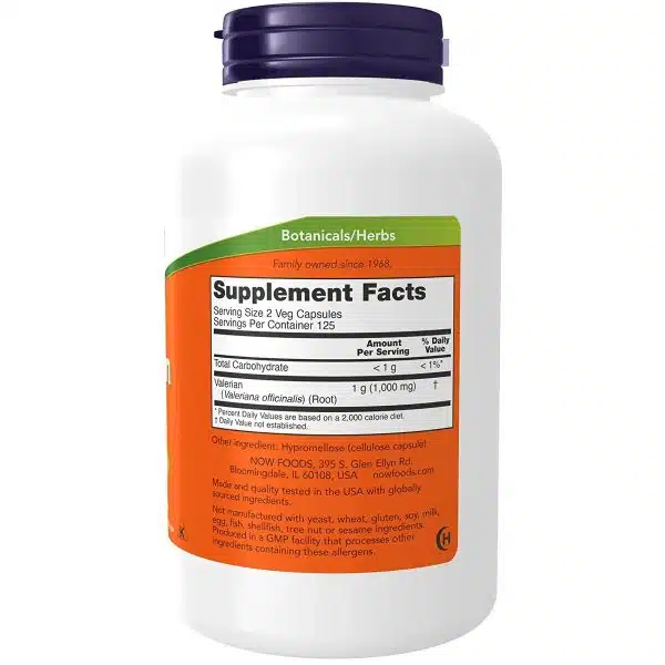 NOW Foods Valerian Root 500mg 250 capsules. 3