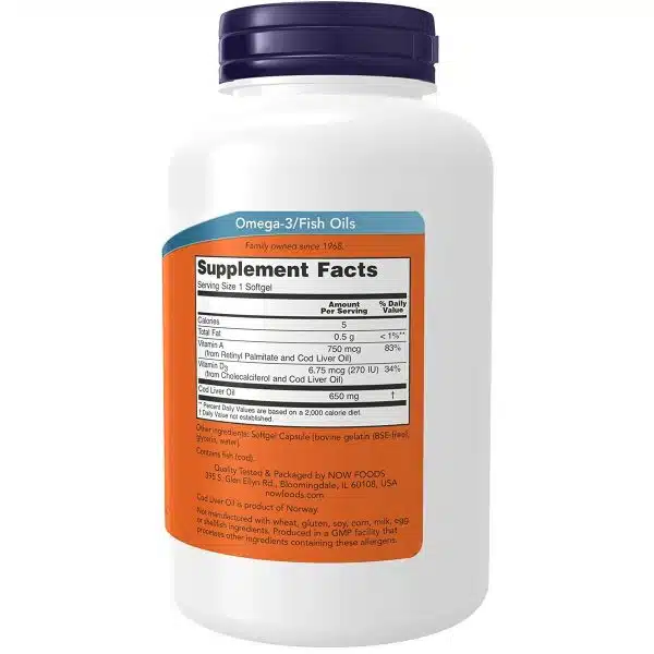 Now Foods Cod Liver Oil 650 mg 250 softgels 3