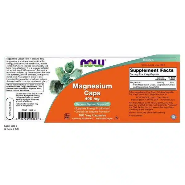 Now Foods Magnesium Capsules 400 mg 180 capsules 2