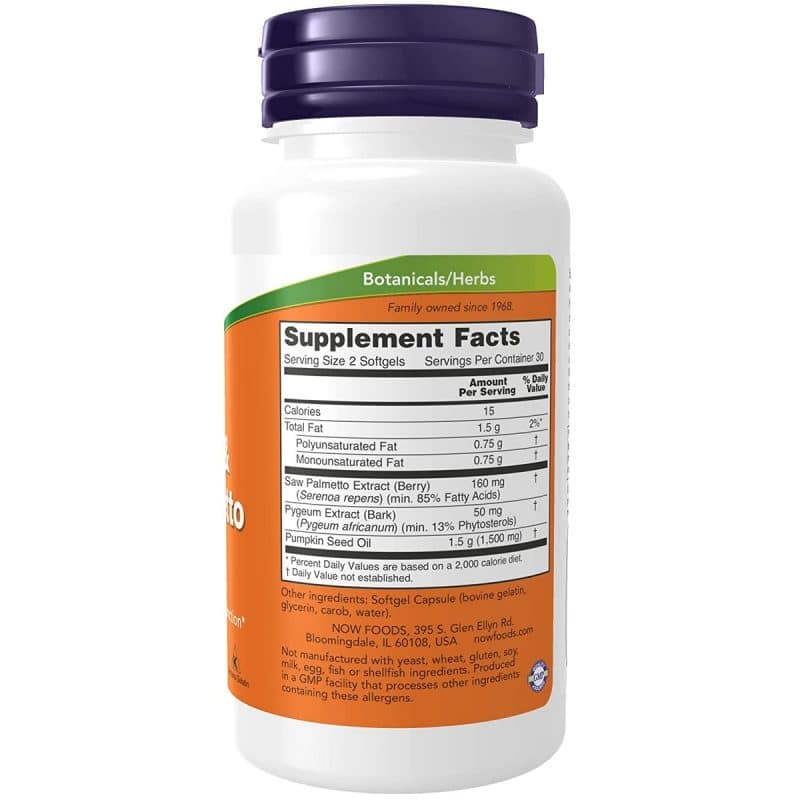 Now Foods Pygeum Saw Palm Extract 60 softgels 3