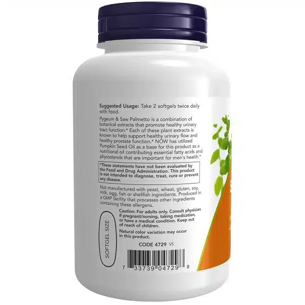 Now Foods Pygeum Saw Palmetto 120 capsules 2